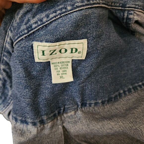Vintage 80s Izod Long Sleeve Button Up Denim Shirt Mens Size XL Blue Heavyweight - Picture 5 of 6